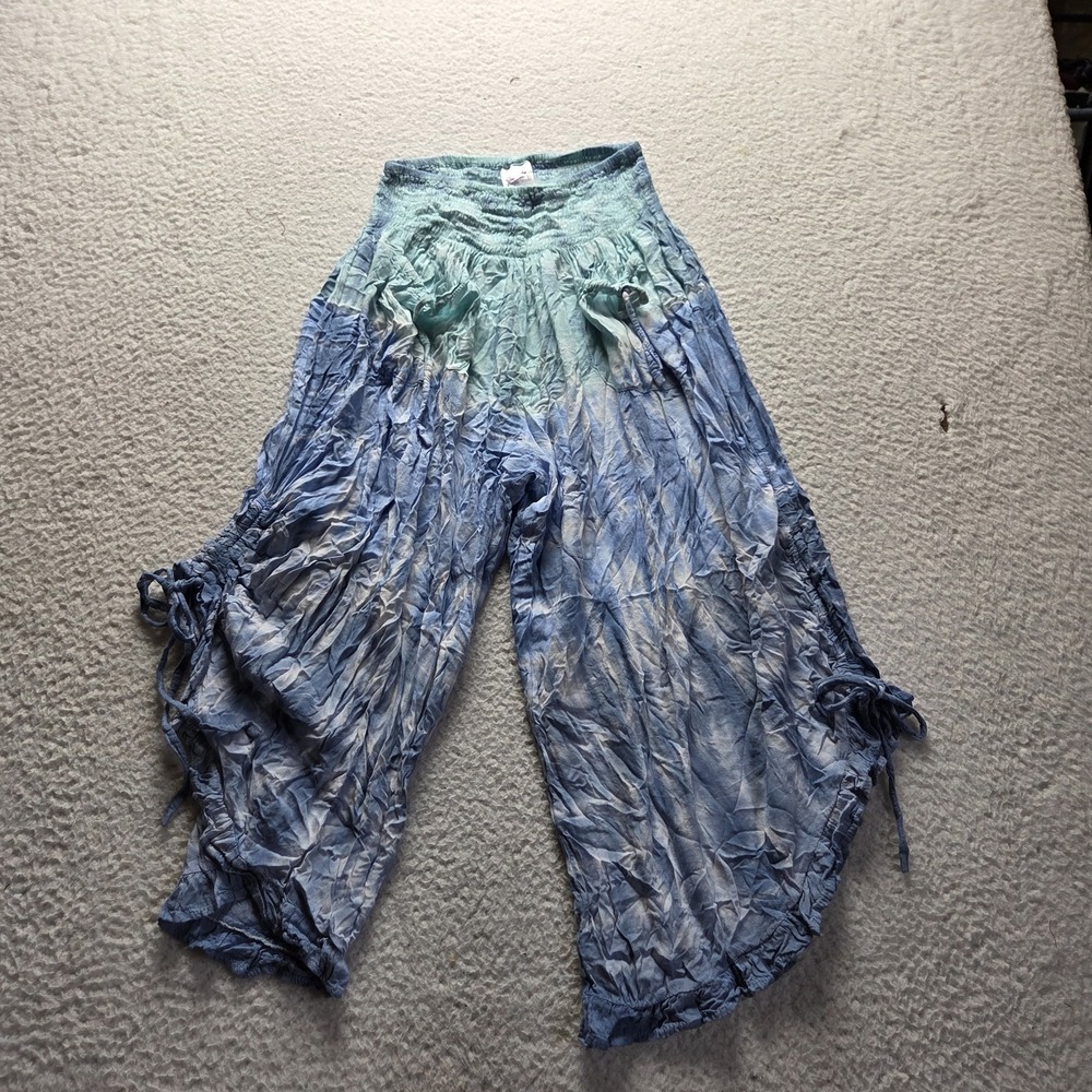 Purple Lotus Imports Capri Pants Womens One Size Blue Rayon Wide Leg Boho Casual